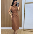 Vestido Midi Feminino de Alfaiataria com Amarração na Cintura | Elegante e Sofisticado